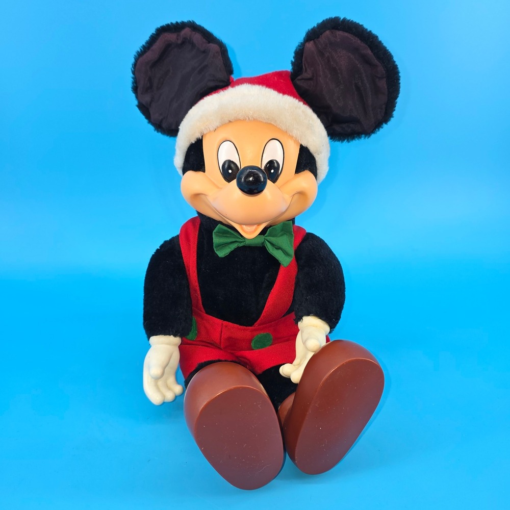 Vintage Disney Mickey Mouse Christmas Plush Santa Hat Overalls 18 Inch Doll